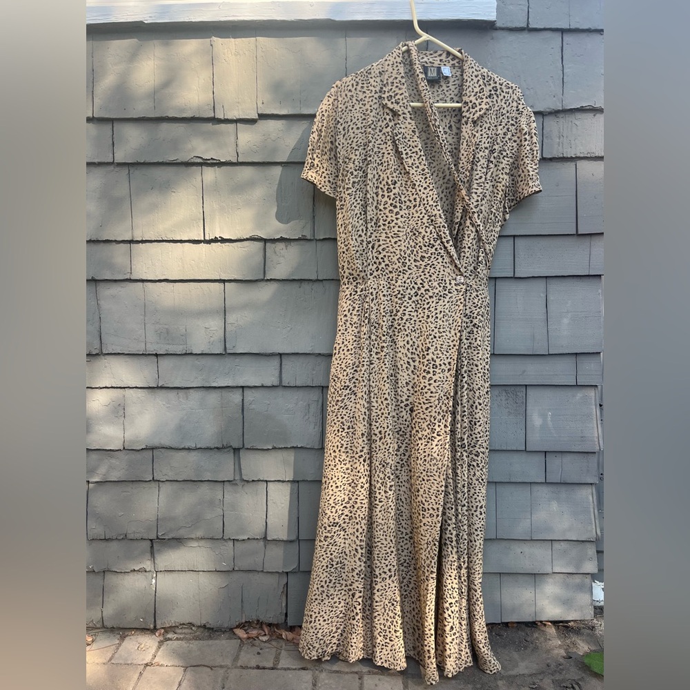 Vintage Silk Leopard Print Wrap Dress